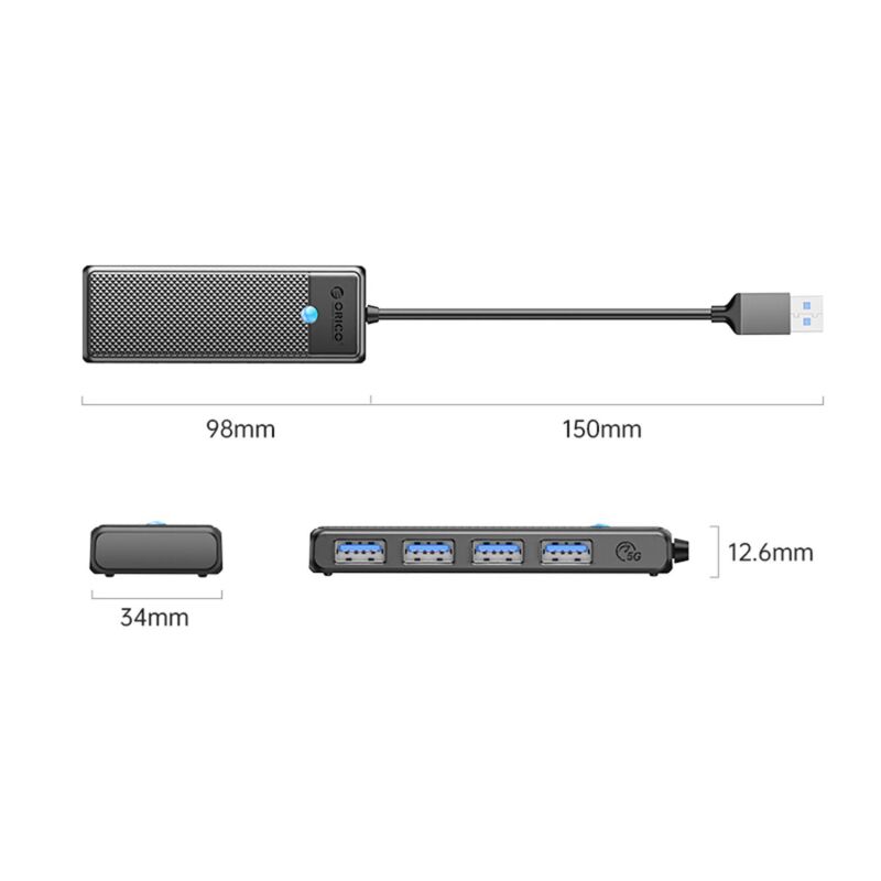 Orico 4 Portlu USB 3.0 Yüksek Hızlı 5Gbps HUB Çoklayıcı Siyah - 5