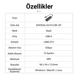 Orico 4 Portlu USB 3.0 Yüksek Hızlı 5Gbps HUB Çoklayıcı Siyah - 6