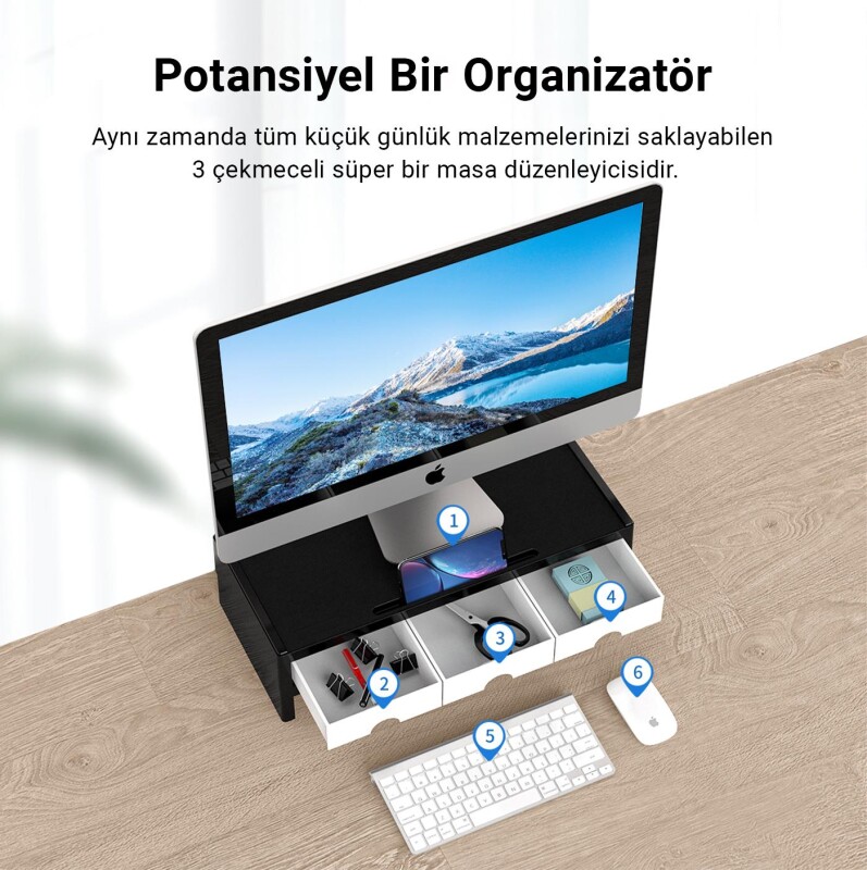 Orico Çok Fonksiyonlu Organizer Çekmeceli Monitör Standı Yükseltici Beyaz - 7