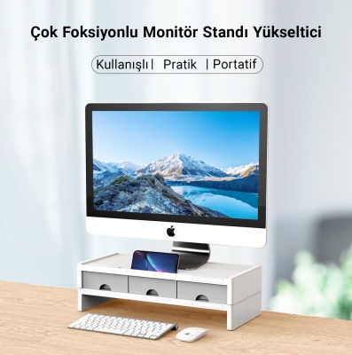 Orico Çok Fonksiyonlu Organizer Çekmeceli Monitör Standı Yükseltici Beyaz - 8