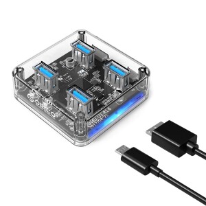 Orico Şeffaf Led Işıklı 5Gbps 4 Portlu USB-A 3.0 Çoklayıcı 30 CM Kablolu - 1