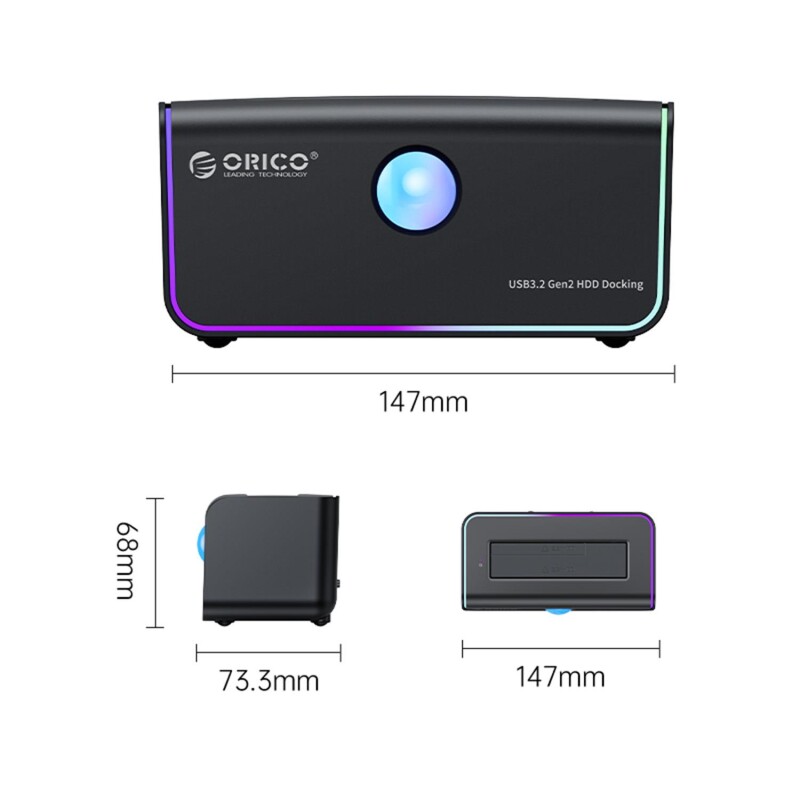 Orico Type-C 3.2 RGB 1Bay 2.5/3.5 inç SATA HDD SSD Dock Station - 5