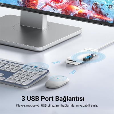 Orico Type-C to 3.0 TF SD Kart Okuyucu 3 Portlu USB 3.0 Çoklayıcı Adaptör Beyaz - 3