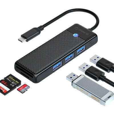 Orico Type-C to 3.0 TF SD Kart Okuyucu 3 Portlu USB 3.0 Çoklayıcı Adaptör Siyah - 1