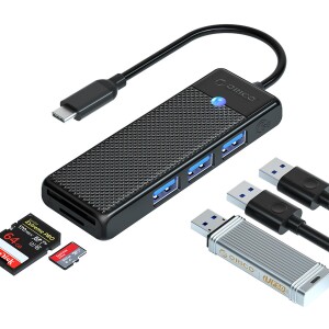 Orico Type-C to 3.0 TF SD Kart Okuyucu 3 Portlu USB 3.0 Çoklayıcı Adaptör Siyah - 1