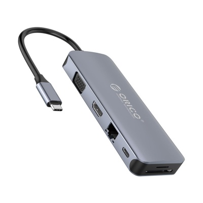 Orico Type-C to USB 3.0 HDMI 4K@30Hz VGA RJ45 SD TF AUX PD Dönüştürücü HUB - 1