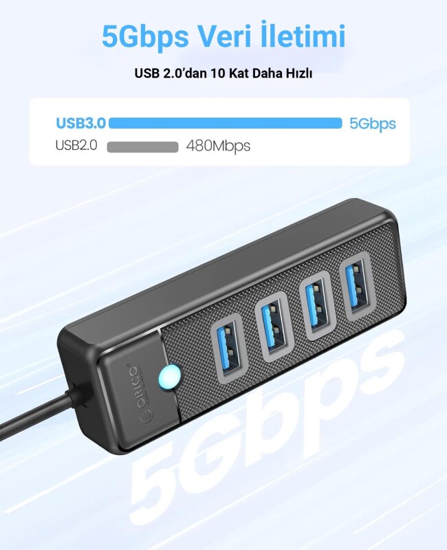 Orico Type-C to USB-A 3.0 4 Portlu Ultra Slim USB Çoklayıcı Hub Siyah - 5