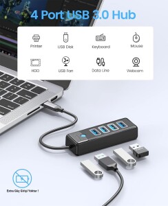 Orico Type-C to USB-A 3.0 4 Portlu Ultra Slim USB Çoklayıcı Hub Siyah - 4