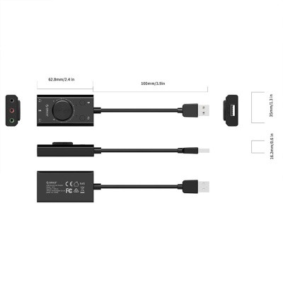 Orico USB 2.0 TRS / TRRS 3.5mm Ses Ayar Tekerlekli Jack Girişli Harici Ses Kartı Siyah - 5