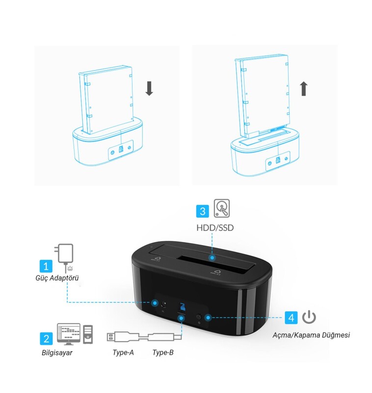 Orico USB 3.0 2.5” inch 3.5” inch 5Gbps SATA SSD Hard Disk Kutusu Dock Station - 7