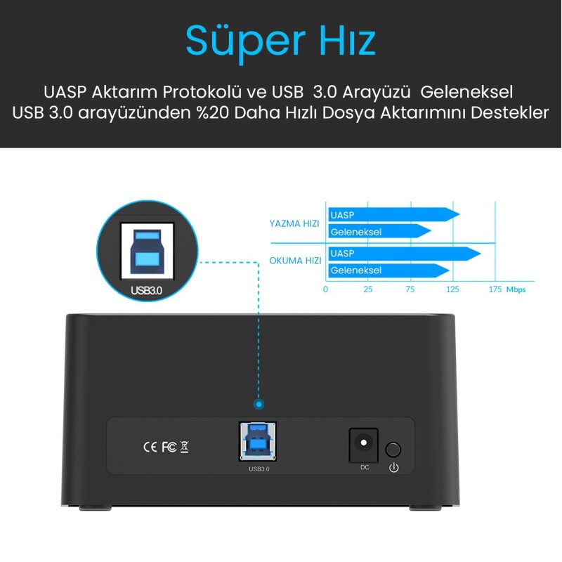 Orico USB 3.0 5Gbps 2.5/3.5 inç SATA HDD SSD Dock Station - 3