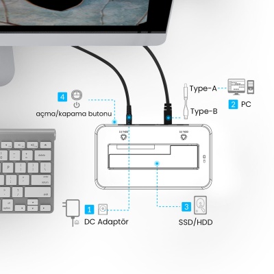 Orico USB 3.0 5Gbps 2.5/3.5 inç SATA HDD SSD Dock Station - 4