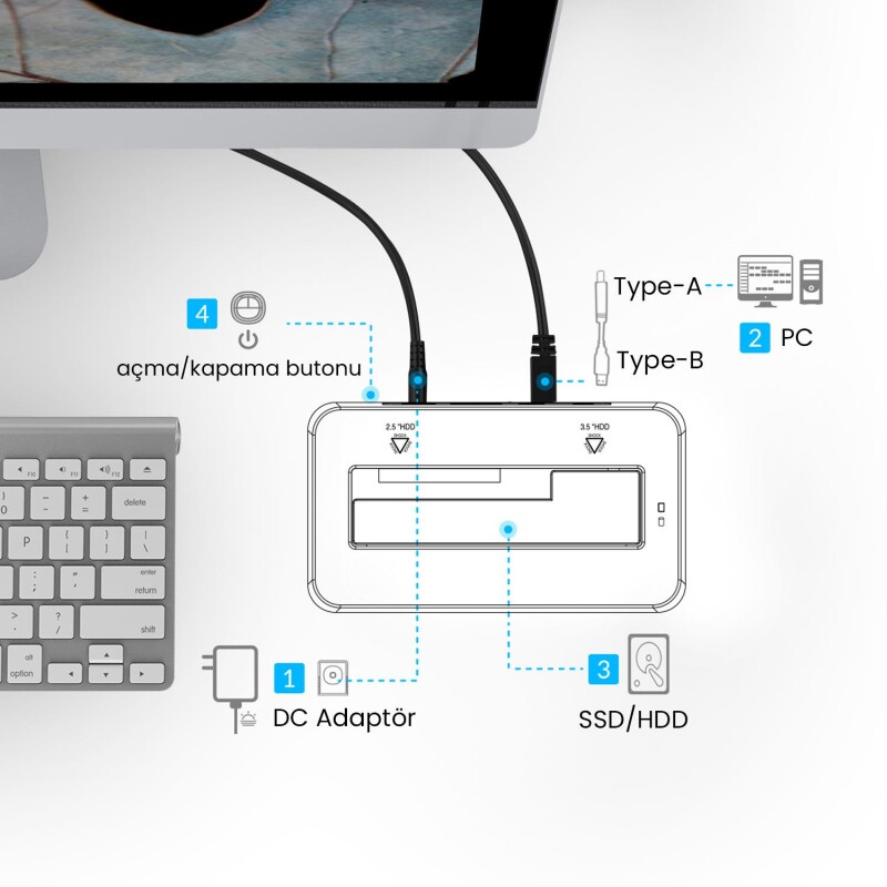 Orico USB 3.0 5Gbps 2.5/3.5 inç SATA HDD SSD Dock Station - 4