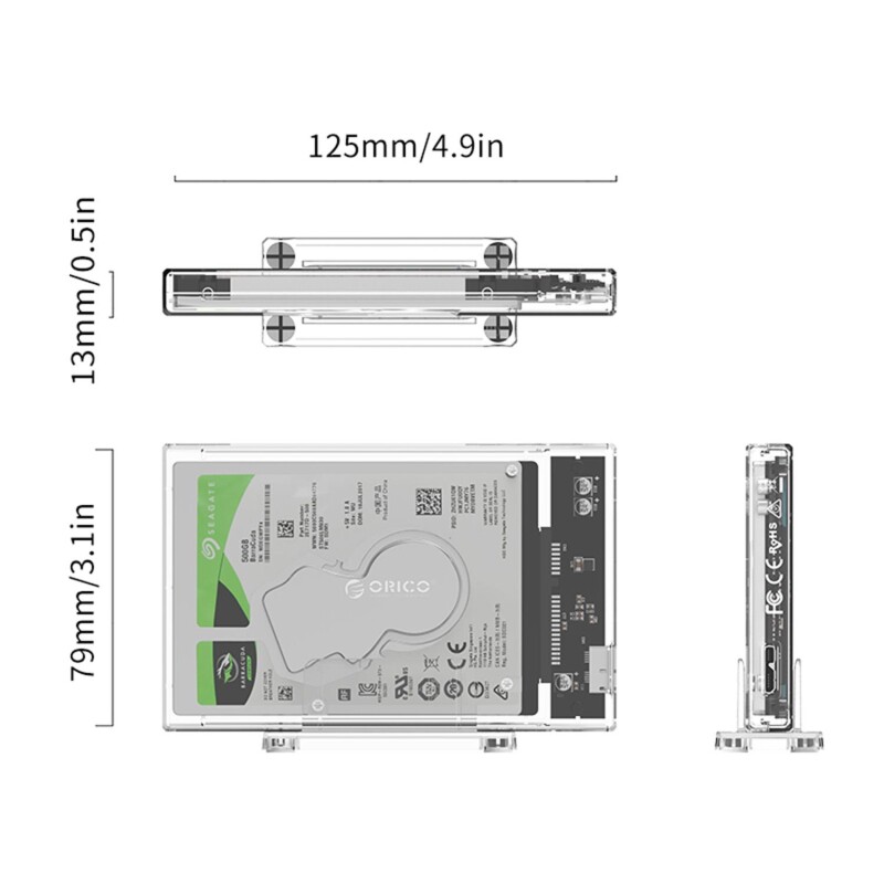 Orico USB 3.0 Micro B Dikey Standlı 2.5” inch SATA SSD Hard Disk Kutusu Şeffaf - 6