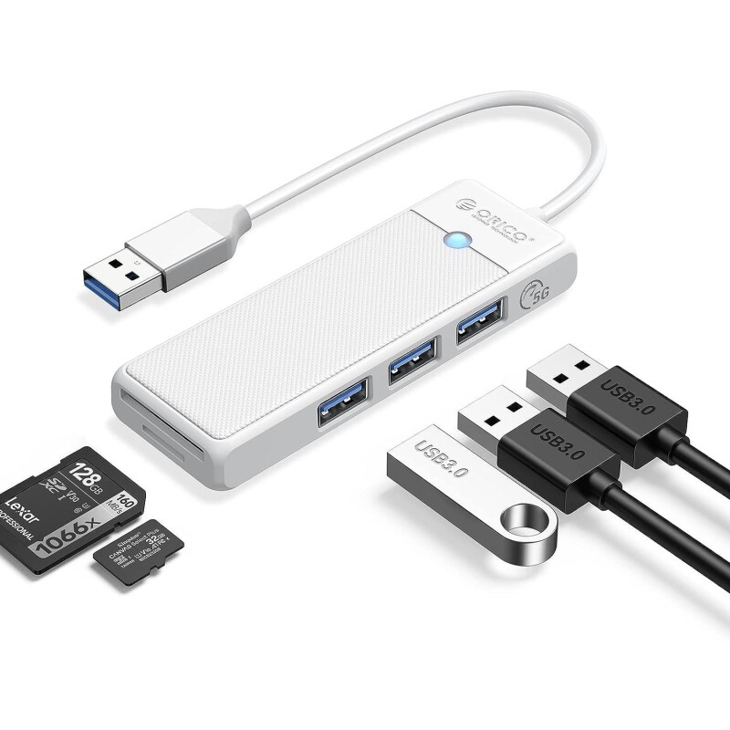 Orico USB 3.0 to 3.0 TF SD Kart Okuyucu 3 Portlu USB 3.0 Çoklayıcı Adaptör Beyaz - 1