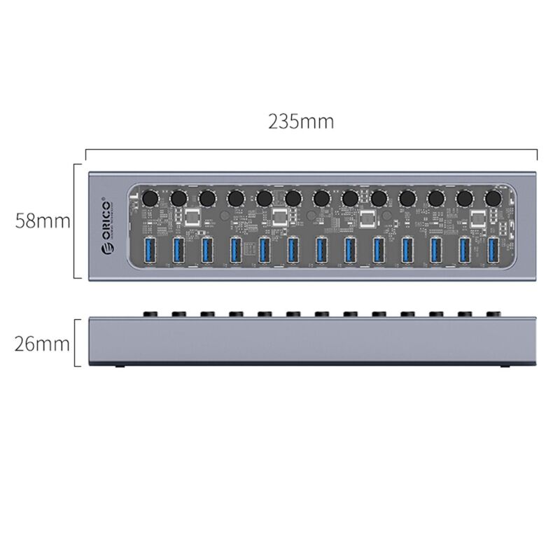 Orico USB3.0 Alüminyum 13 Portlu Anahtarlı USB Çoklayıcı Hub Şeffaf - 7