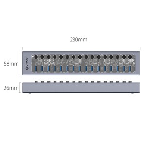 Orico USB3.0 Alüminyum 16 Portlu Anahtarlı USB Çoklayıcı Hub Şeffaf - 7