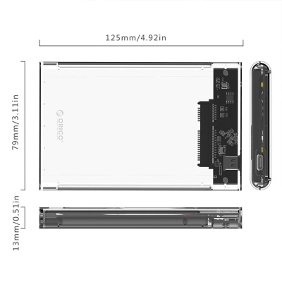 Orico USB3.1 Gen1 Type-C 2.5” inch SATA SSD Hard Disk Kutusu Şeffaf - 3