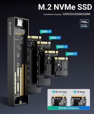 Orico USB3.1 Gen2 10Gbps M.2 NVMe SSD Disk Kutusu Alüminyum - 3