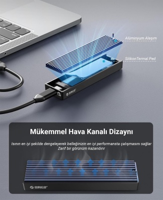 Orico USB3.1 Gen2 10Gbps M.2 NVMe SSD Disk Kutusu Alüminyum - 5