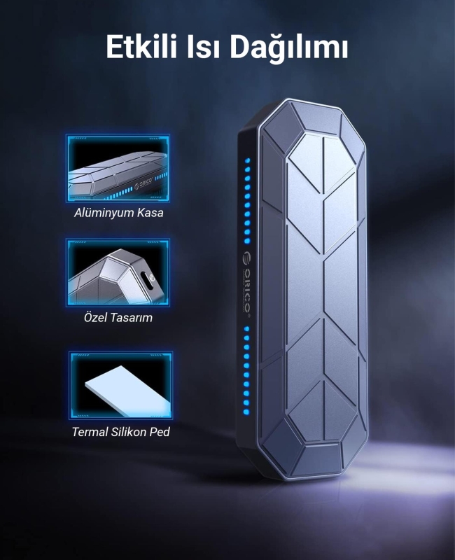 Orico USB3.1 Gen2 10Gbps UASP M.2 NVMe SSD RGB Renkli Disk Kutusu Alüminyum - 7