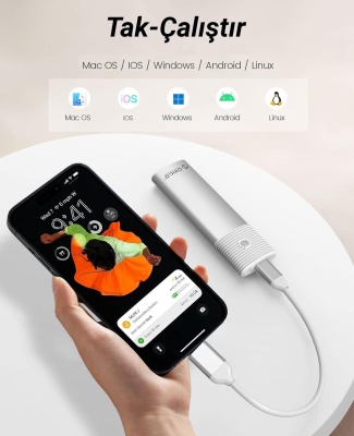 Orico USB3.2 Gen2 10Gbps Type-C M.2 NVMe SSD Disk Kutusu Alüminyum Beyaz - 7