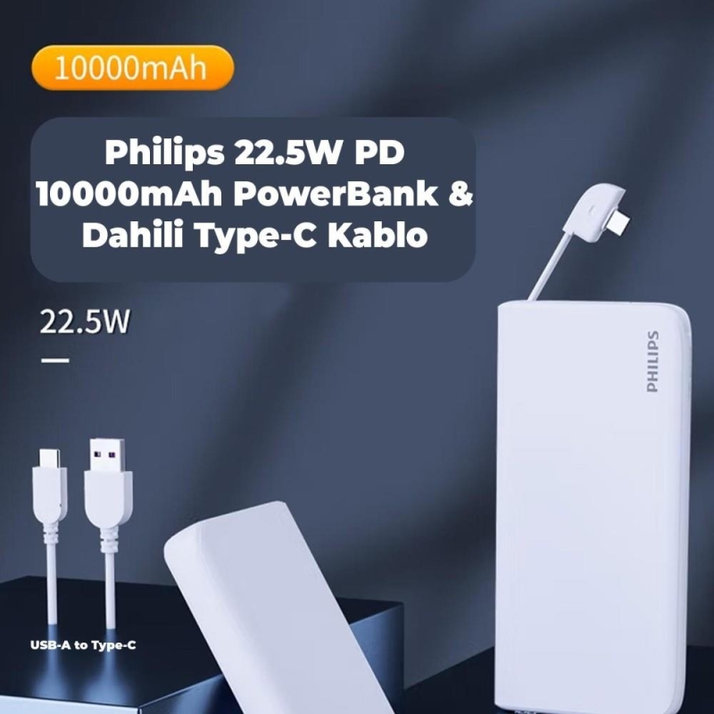 Philips 10000 mAh 22.5W USB ve Type-C PD Üç Çıkışlı Led Göstergeli Powerbank - 3