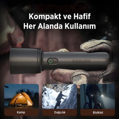 Philips SFL1403 400 Lümen 5W Led El Feneri Teleskopik Zoom Sos Modlu Şarj Edilebilir Uzun Menzilli Flashlight - 3