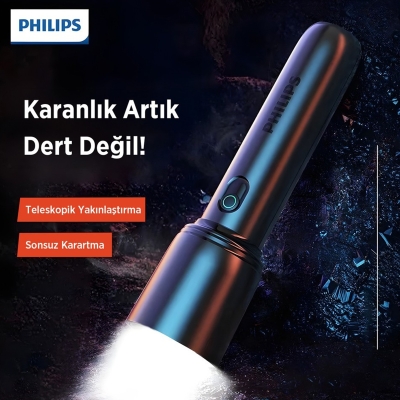 Philips SFL1403 400 Lümen 5W Led El Feneri Teleskopik Zoom Sos Modlu Şarj Edilebilir Uzun Menzilli Flashlight - 4
