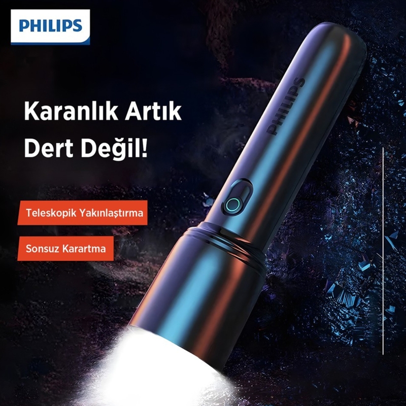 Philips SFL1403 400 Lümen 5W Led El Feneri Teleskopik Zoom Sos Modlu Şarj Edilebilir Uzun Menzilli Flashlight - 4
