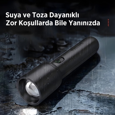 Philips SFL1403 400 Lümen 5W Led El Feneri Teleskopik Zoom Sos Modlu Şarj Edilebilir Uzun Menzilli Flashlight - 6