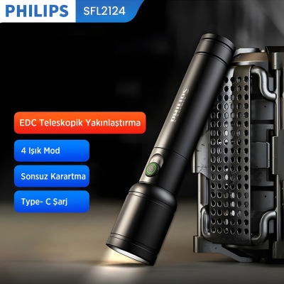 Philips SFL2124 250 Lümen 5W Led El Feneri Teleskopik Zoom Sos Modlu Metal Gövdeli Şarj Edilebilir Uzun Menzilli Flashlight - 2