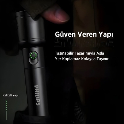Philips SFL2124 250 Lümen 5W Led El Feneri Teleskopik Zoom Sos Modlu Metal Gövdeli Şarj Edilebilir Uzun Menzilli Flashlight - 5
