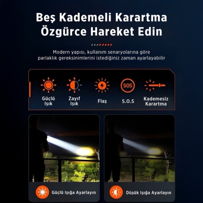 Philips SFL2203 450 Lümen 5W Led El Feneri Teleskopik Zoom Sos Modlu Metal Gövdeli Şarj Edilebilir Uzun Menzilli Flashlight - 7