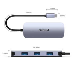 Philips SWR1651B Type-C to 4 Portlu USB-A 3.2 HUB Çoklayıcı Adaptör - 6