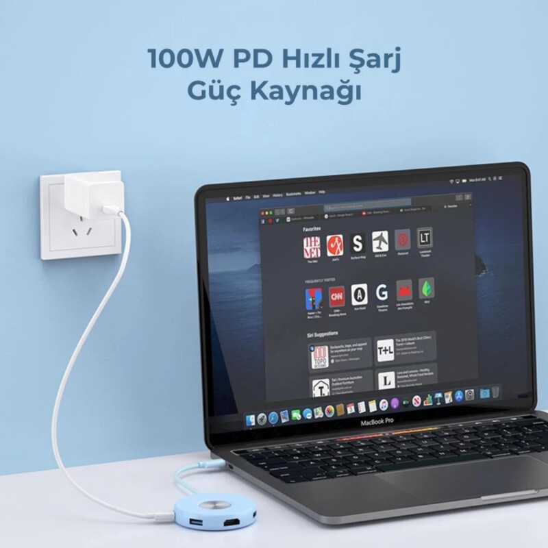 Philips SWR1670 Type-C to 3*USB 3.0 HDMI PD 3.0 Dönüştürücü Adaptör Mavi - 2