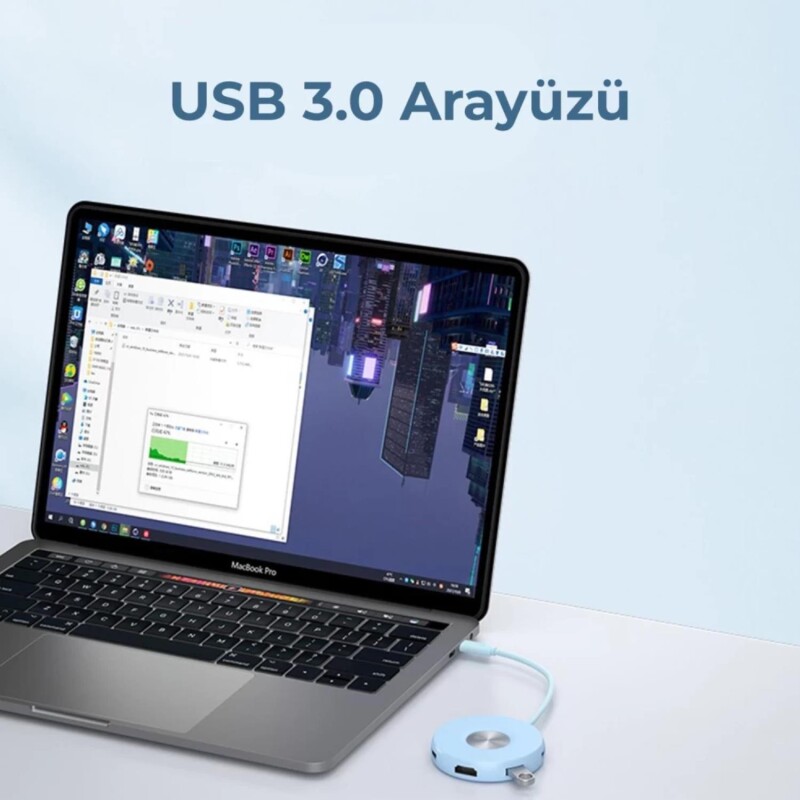 Philips SWR1670 Type-C to 3*USB 3.0 HDMI PD 3.0 Dönüştürücü Adaptör Mavi - 3