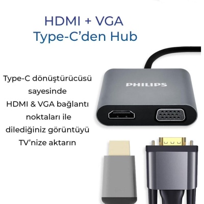 Philips Type-C HDMI VGA USB Dönüştürücü Adaptör - 3