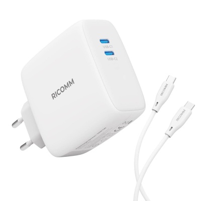 Ricomm 100W GaN 2 Portlu USB-C Şarj Aleti QC5.0 PD Type-C Hızlı Şarj Cihazı + 100W Şarj Kablosu - 1