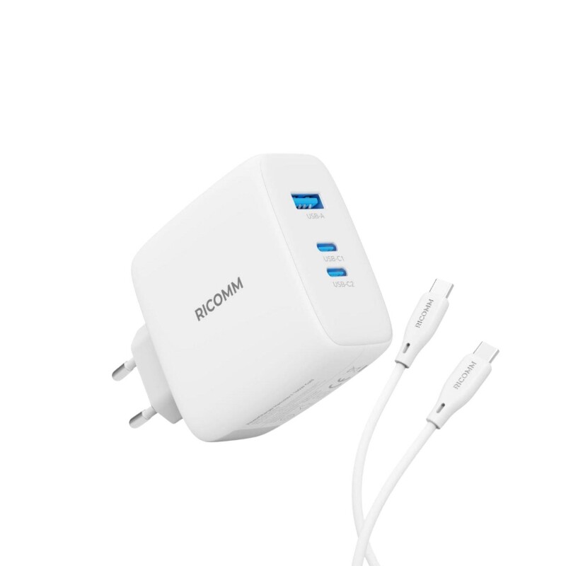 Ricomm 140W GaN 3 Portlu USB-C + USB-A Şarj Aleti QC5.0 PD3.1 Destekli Type-C Hızlı Şarj Cihazı - 1