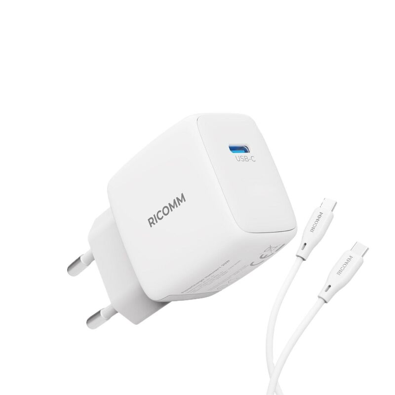 Ricomm 20W GaN USB-C Şarj Aleti QC4.0 PD Hızlı Şarj Cihazı + 2 Metre Type-C 60W Şarj Kablosu - 1