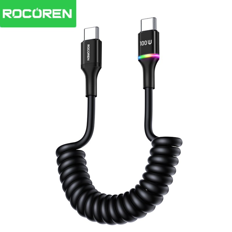 Rocoren 100W 5A E-Marker Çipli Spiral Type-C to Type-C Hızlı Şarj ve Data Kablosu 1.6 Metre - 1