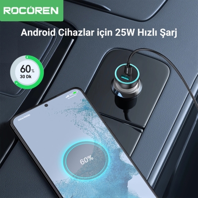 Rocoren 105W Type-C / USB-A Araç İçi Uzatmalı Çakmaklık Hızlı Şarj Cihazı - 4