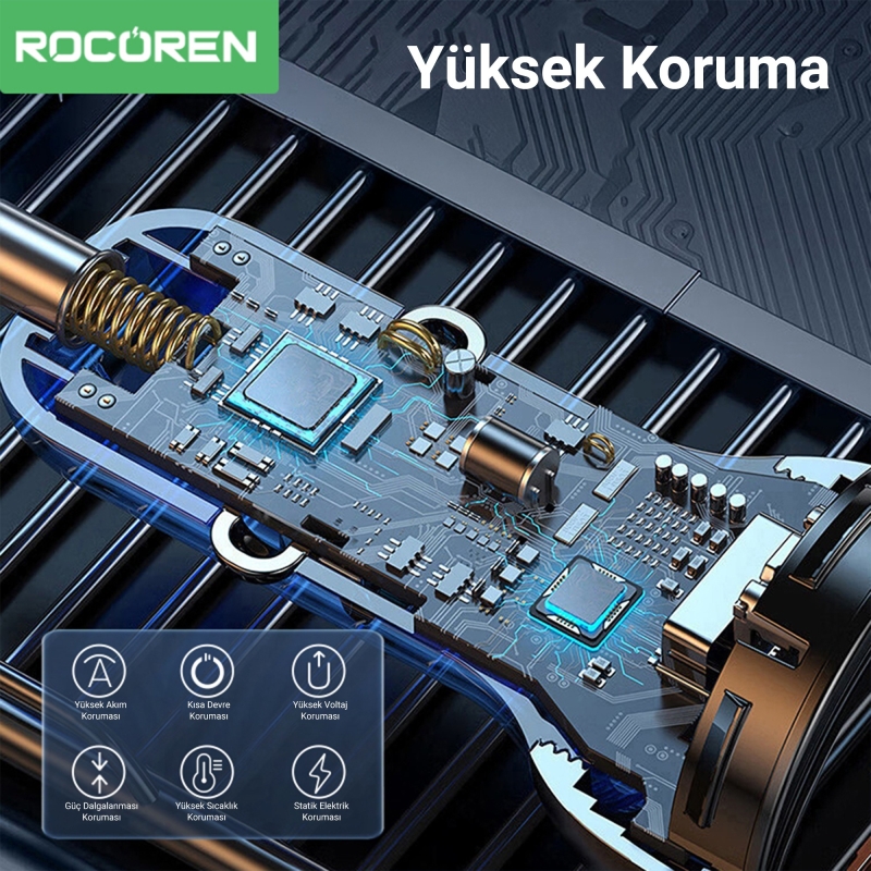 Rocoren 105W Type-C / USB-A Araç İçi Uzatmalı Çakmaklık Hızlı Şarj Cihazı - 5