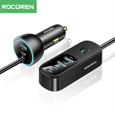 Rocoren 105W 6 Portlu Uzatma Kablolu 3*USB-A 3*Type-C Araç içi Hızlı Şarj Cihazı - 1