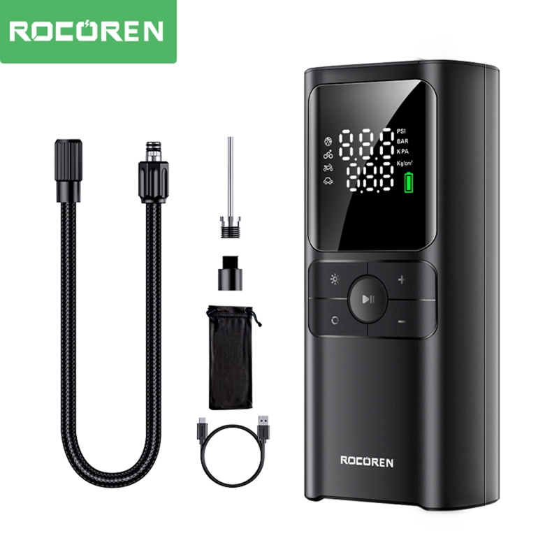 Rocoren 150PSI Dijital Ekranlı Şarjlı Taşınabilir Lastik Şişirme Pompası Araç Motosiklet Bisiklet Top Uyumlu - 1