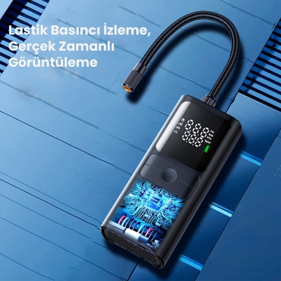 Rocoren 150PSI Dijital Ekranlı Şarjlı Taşınabilir Lastik Şişirme Pompası Araç Motosiklet Bisiklet Top Uyumlu - 4