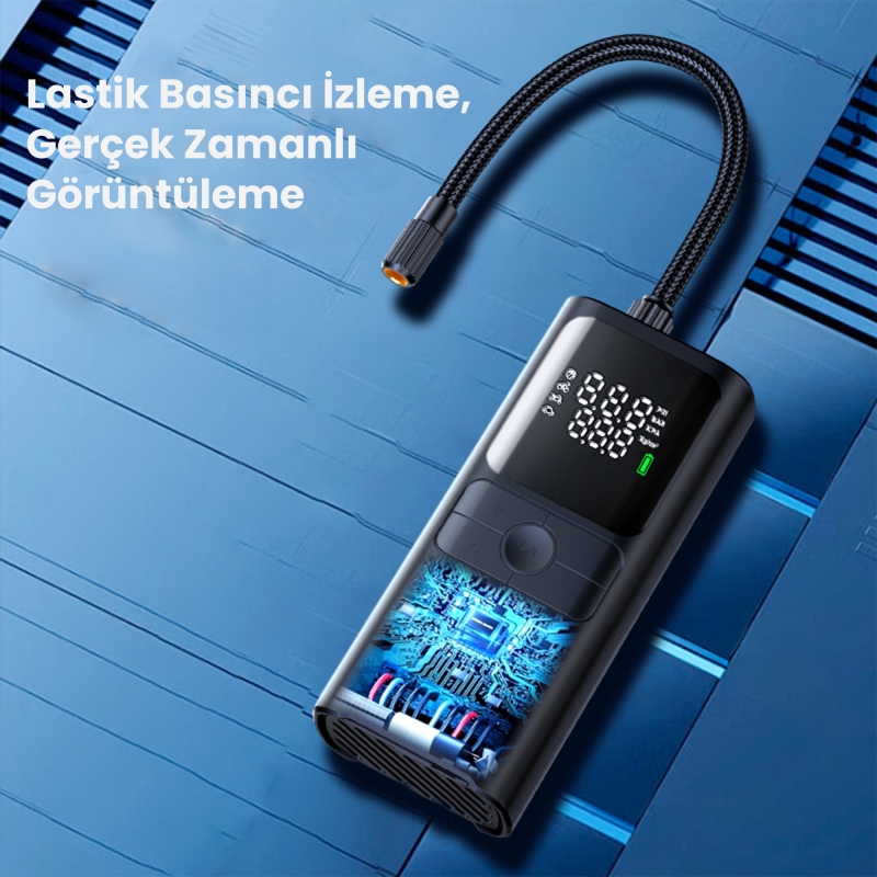 Rocoren 150PSI Dijital Ekranlı Şarjlı Taşınabilir Lastik Şişirme Pompası Araç Motosiklet Bisiklet Top Uyumlu - 4