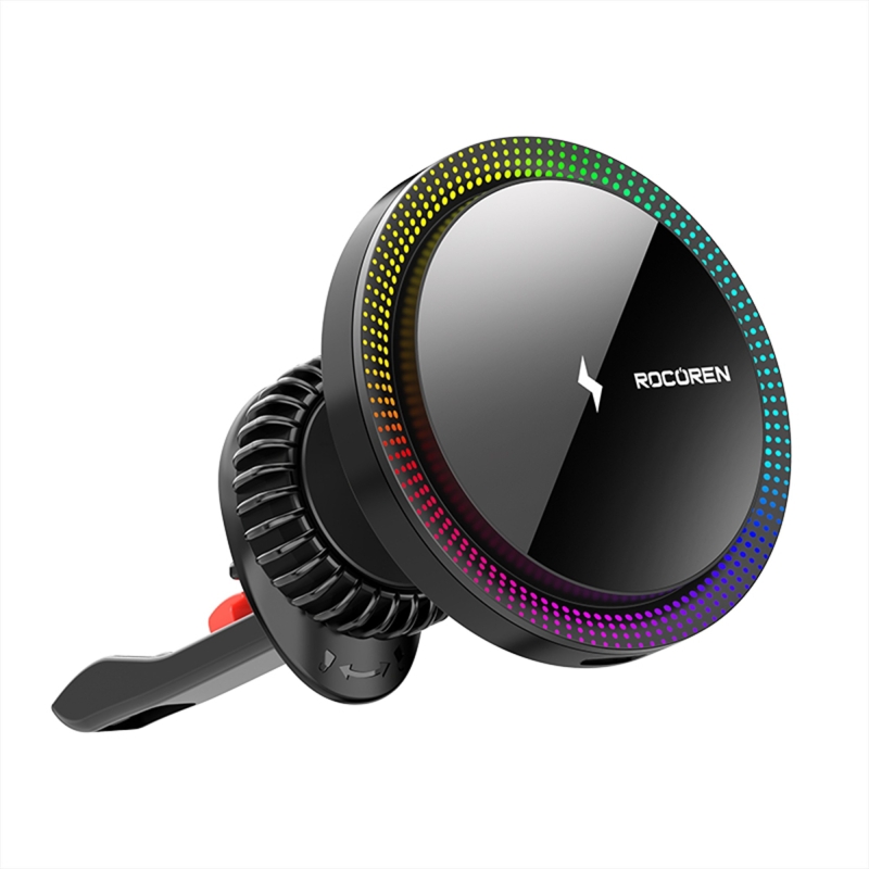 Rocoren 15W Kablosuz Şarj Destekli Magsafe Uyumlu RGB Işıklı Araç içi Telefon Tutucu - 1
