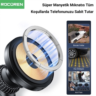 Rocoren 15W Manyetik Kablosuz Şarj Destekli Havalandırma Izgarası Araç İçi Telefon Tutucu - 3